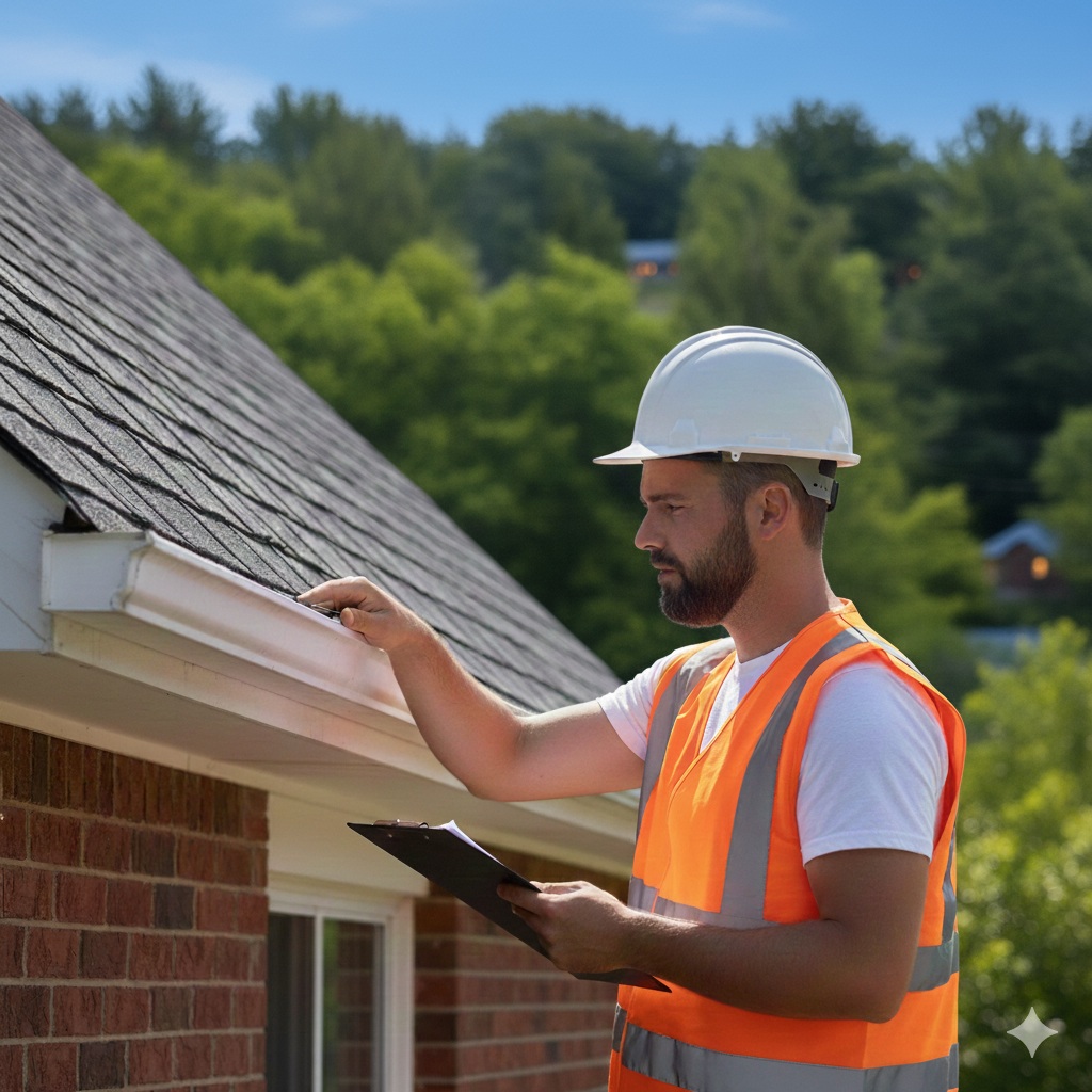a contractor inspect the roof gutter