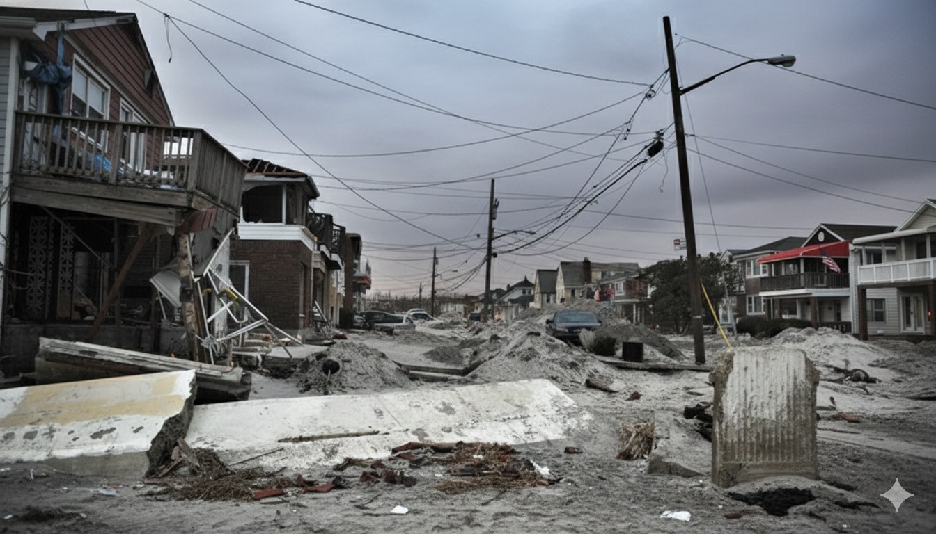 An image of damaged houses caused by Hurricane.